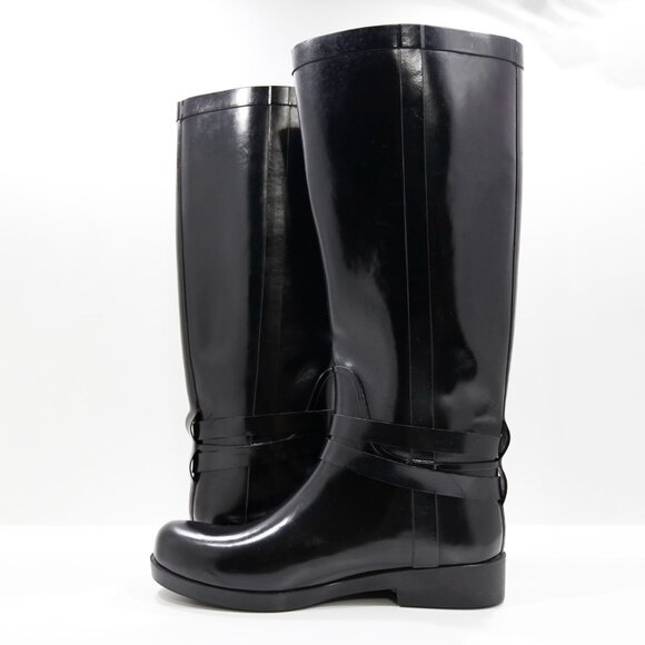 Coach Lori Black Rubber Knee High Waterproof Rain Boots - 9 - Picture 5 of 7